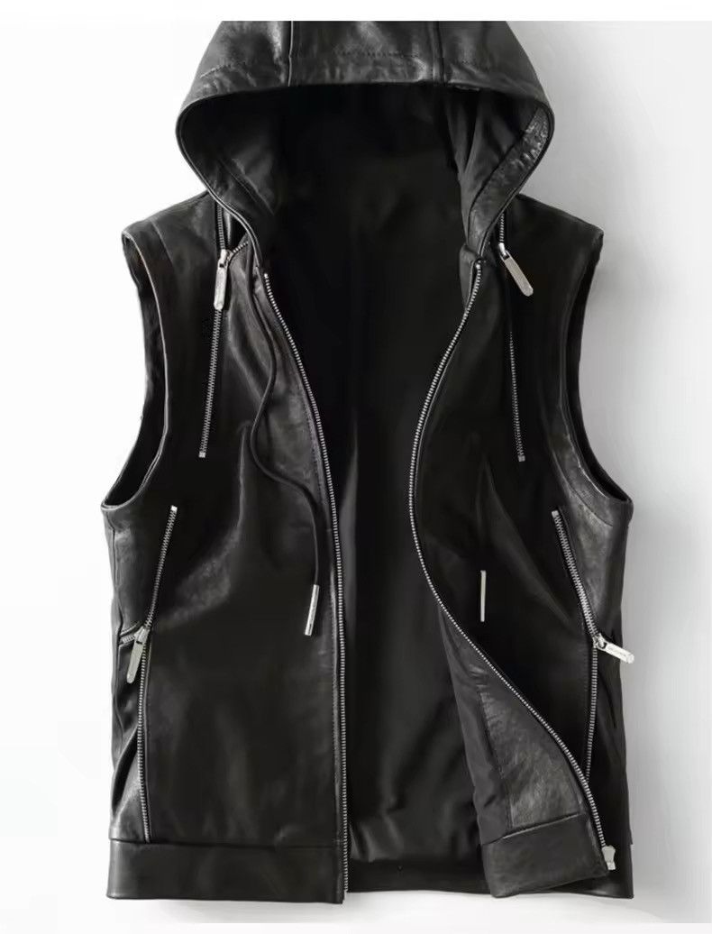 Japanese Brand × Leather Elegant Cool Black Pu Leather Vest Hoodie Size US XL / EU 56 / 4 - 4 Thumbnail