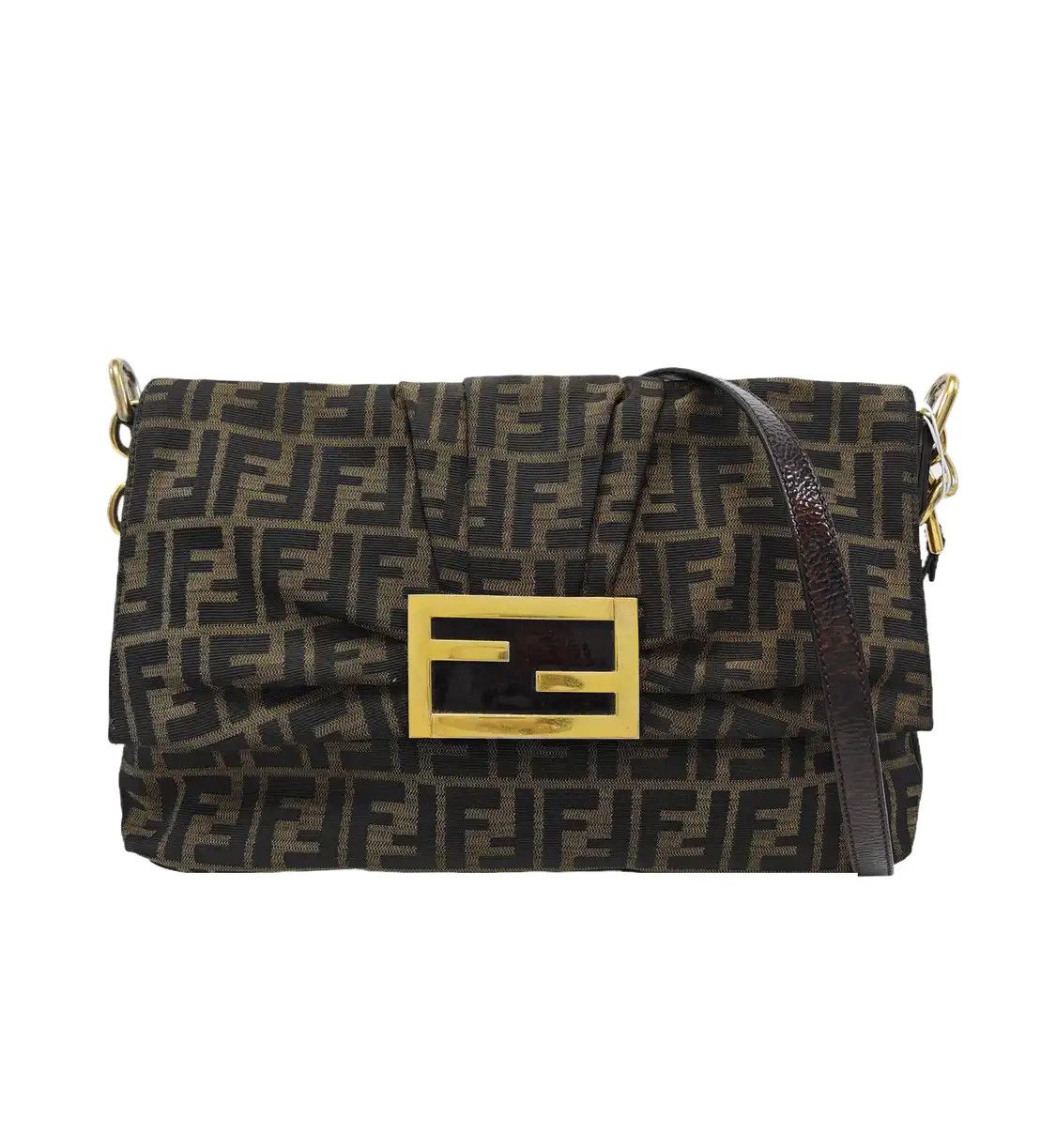 Fendi FENDI Mia brown canvas doubleF shoulder bag handbag gold hardware Size ONE SIZE - 1 Thumbnail