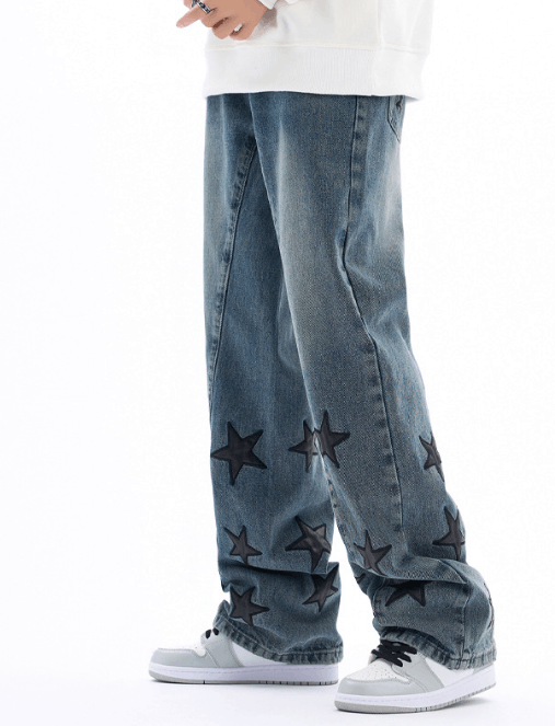Japanese Brand Star-patterned washed street hiphop straight casual jeans Size US 32 / EU 48 - 2 Thumbnail