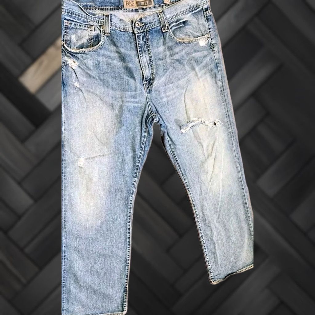 Vintage BKE Tyler Bootcut Jeans Mens 38x32 Distressed Stretch Denim Blue Buckle Boots Buckle Size US 38 / EU 54 - 1 Thumbnail