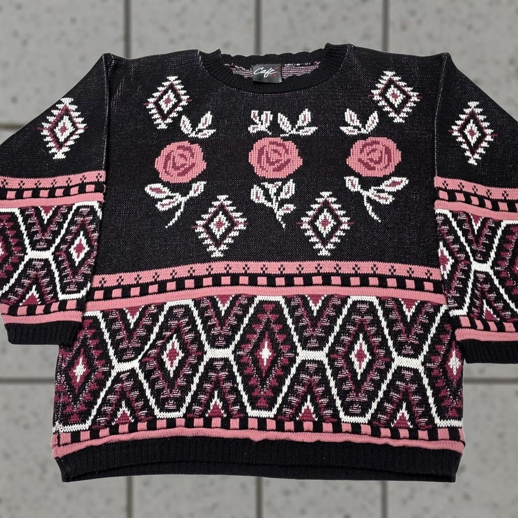 Pinko VINTAGE Cafe La Vie Black Pink Floral Women’s MockNeck Sweater L USA Shirt Ladies 1990s Casual Geometric Size L / US 10 / IT 46 - 1 Thumbnail
