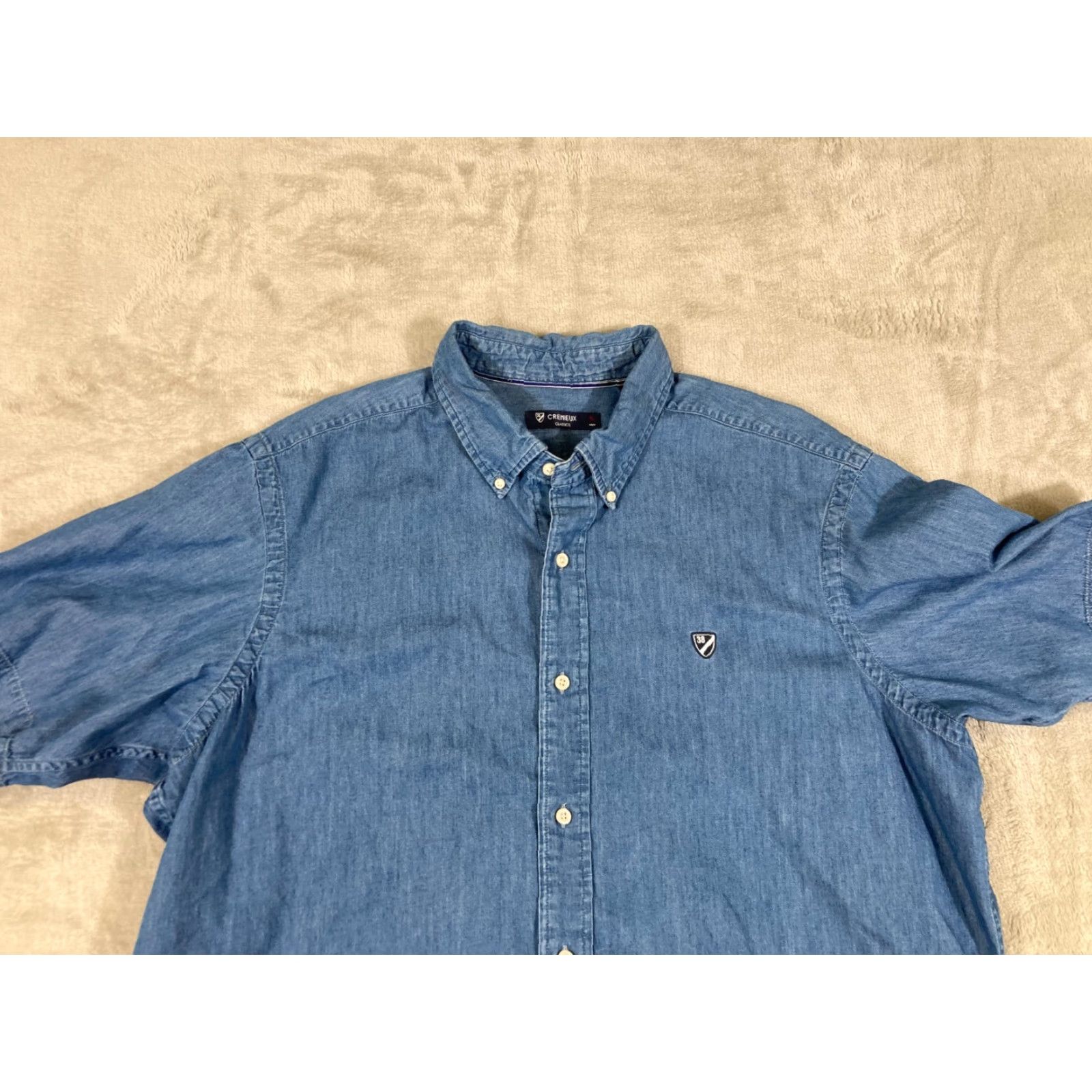 Cremieux Cremieux Classics Denim Button Down Shirt Mens XL Blue Cotton Short Sleeve Size US XL / EU 56 / 4 - 2 Thumbnail