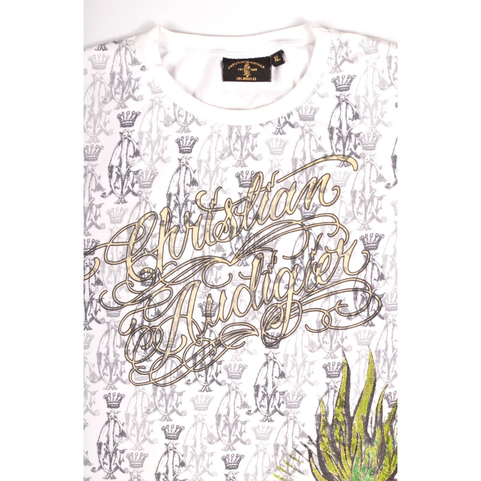 Vintage Christian Audigier Womens Vintage Monogram Designer T-Shirt Tee XL White Size XL / US 12-14 / IT 48-50 - 3 Thumbnail