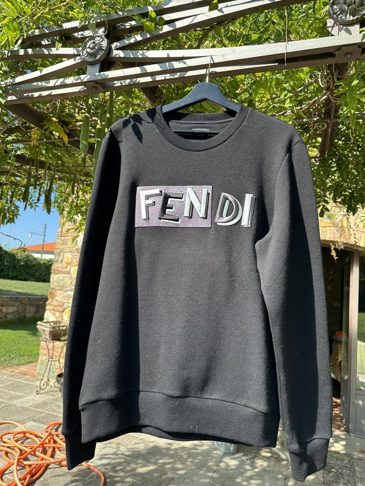 Fendi Fendi Black Shadow Logo-Embroidered Jersey Sweatshirt Size US M / EU 48-50 / 2 - 1 Thumbnail