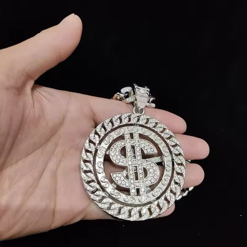 Jewelry Iced out Bling Rotatable Dollar Pendant Necklace 13mm Width Size ONE SIZE - 7 Thumbnail
