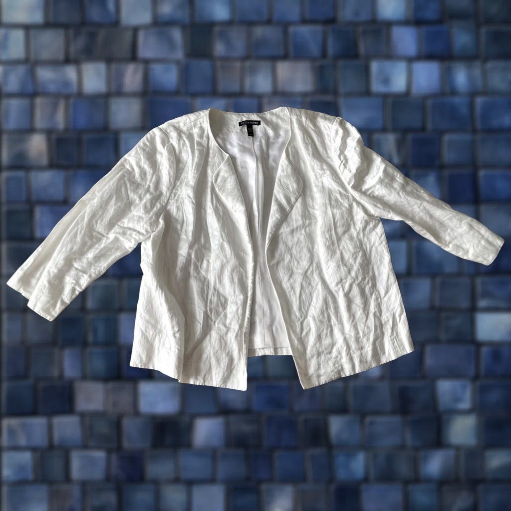 Eileen Fisher Eileen Fisher White Satin Crepe Organic Cotton Open Front Top Womens Medium Size M / US 6-8 / IT 42-44 - 1 Thumbnail