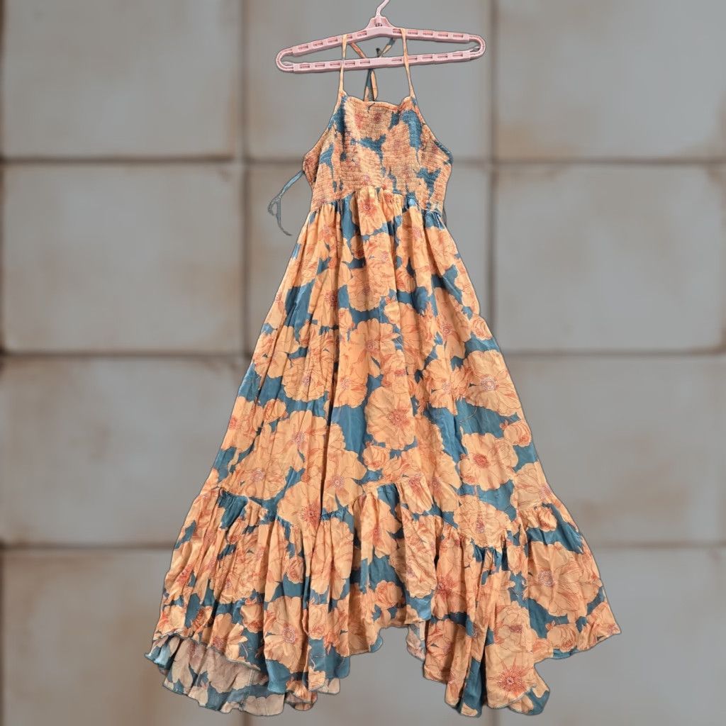 VINTAGE Free People Floral Midi Dress S Orange Heatwave Fit & Flare Womens  - conticontadores.com.br