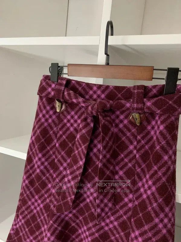 Burberry Burberry Purple Wool Check Midi Skirt for Women. Size 23" - 2 Thumbnail