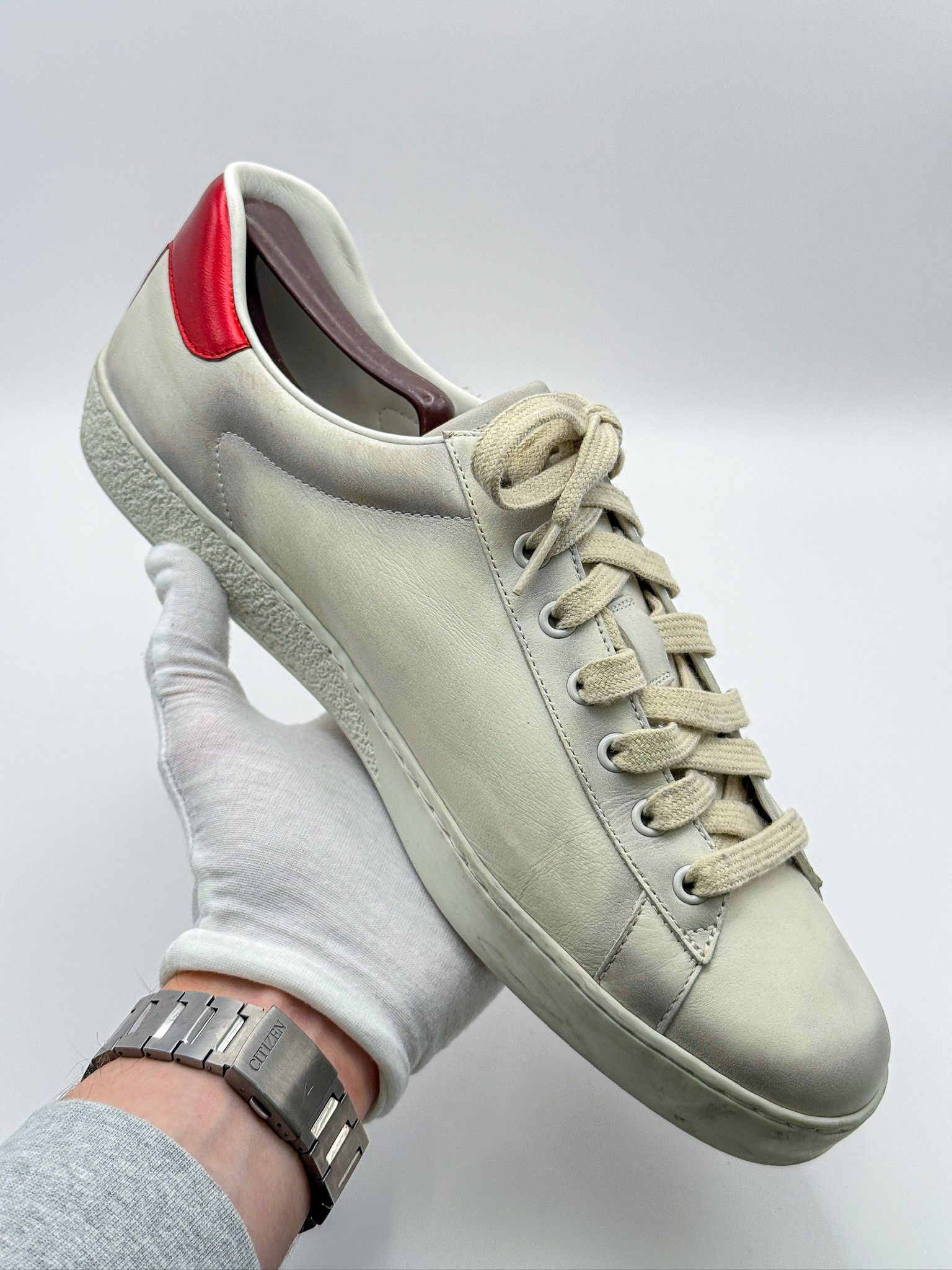 Gucci Gucci Ace Graffiti Logo Distressed White-Beige Leather Size US 10 / EU 43 - 8 Thumbnail