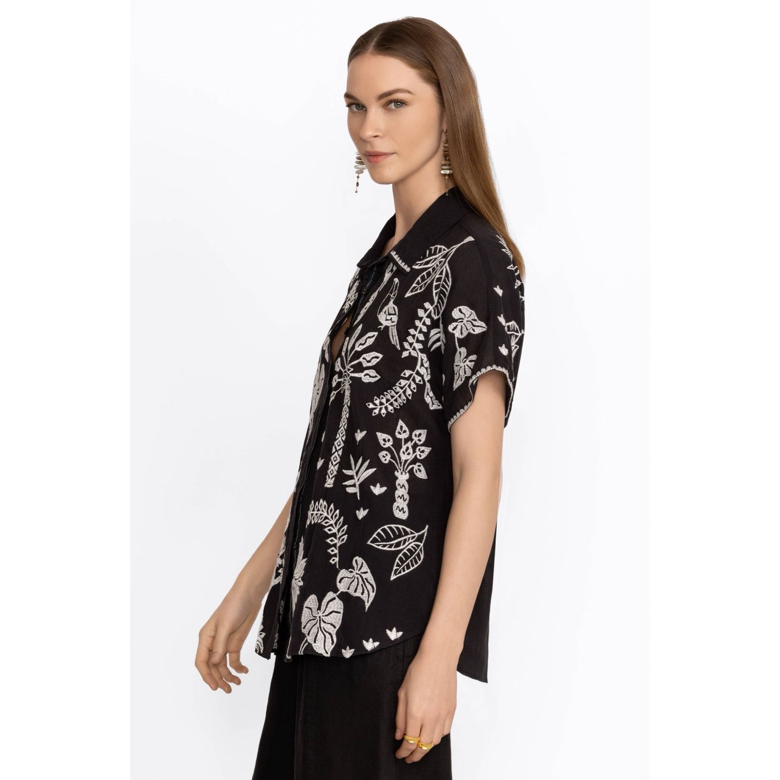 Johnny Was Johnny Was Luciana Dolman Shirt Black White Tropical Embroid Size M / US 6-8 / IT 42-44 - 11 Thumbnail