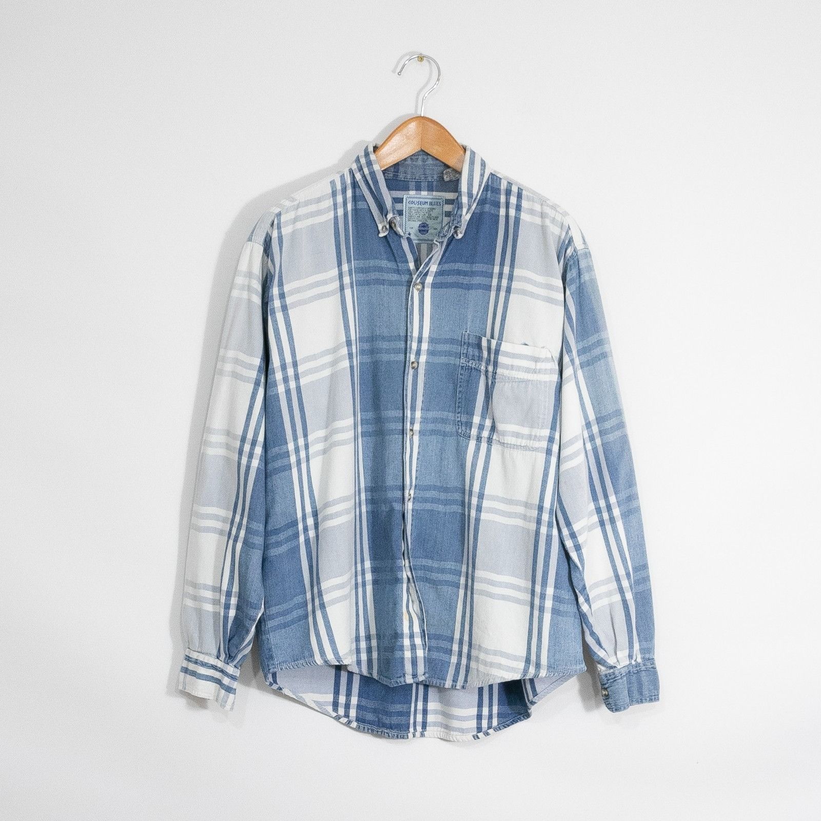 Vintage Vintage 90s Coliseum Blues Denim Shirt Mens XL Square Plaid Size US L / EU 52-54 / 3 - 1 Thumbnail
