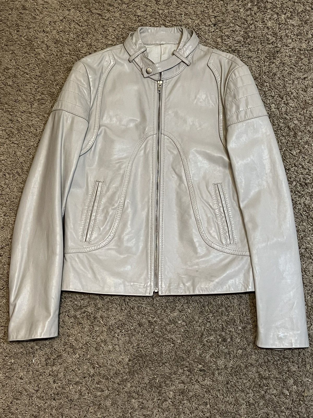 image of Light Grey Maison Margiela Moto Racer Jacket, Women's (Size Large)