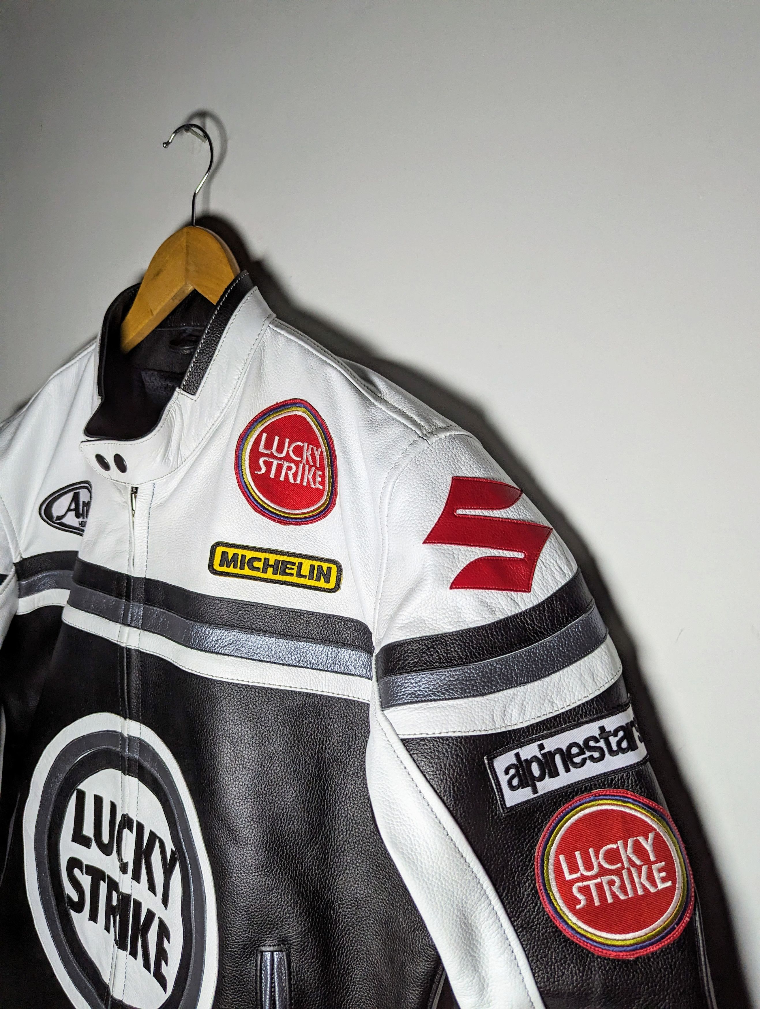 Vintage 🔥💵 LUCKY STRIKE RARE 90s LEATHER JACKET Size US L / EU 52-54 / 3 - 8 Thumbnail