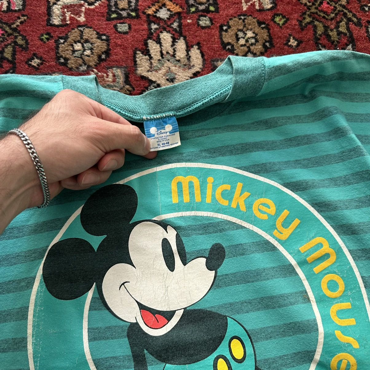 Disney Vintage 90s Mickey Mouse Striped Tee Teal Green Made in USA Size US XL / EU 56 / 4 - 5 Thumbnail