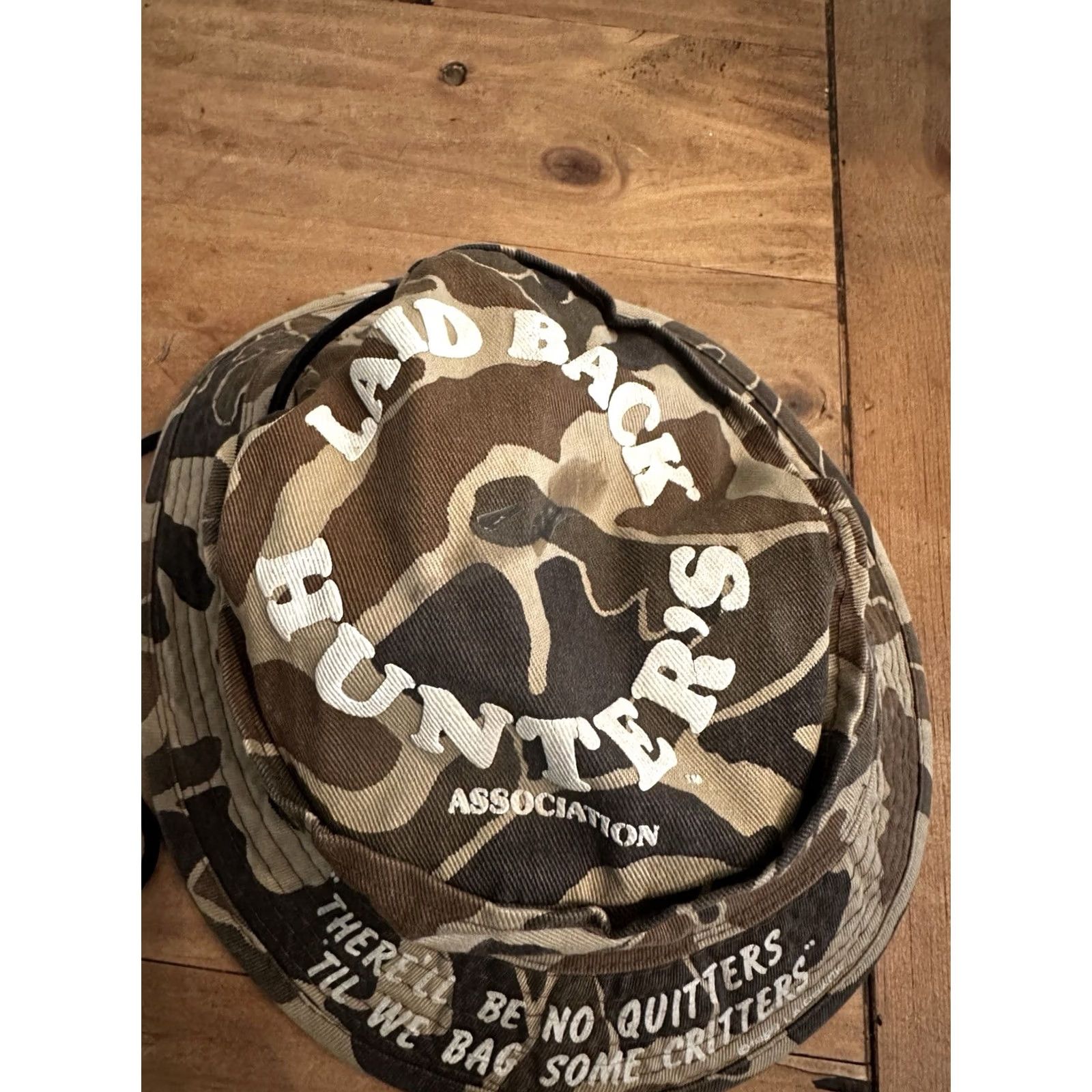 Vintage VINTAGE Laid Back Hunter’s Association Bucket Hat Camo Hat LG Brown HaT One Size Military Bucket Hat LG Brown Mens Size ONE SIZE - 3 Thumbnail