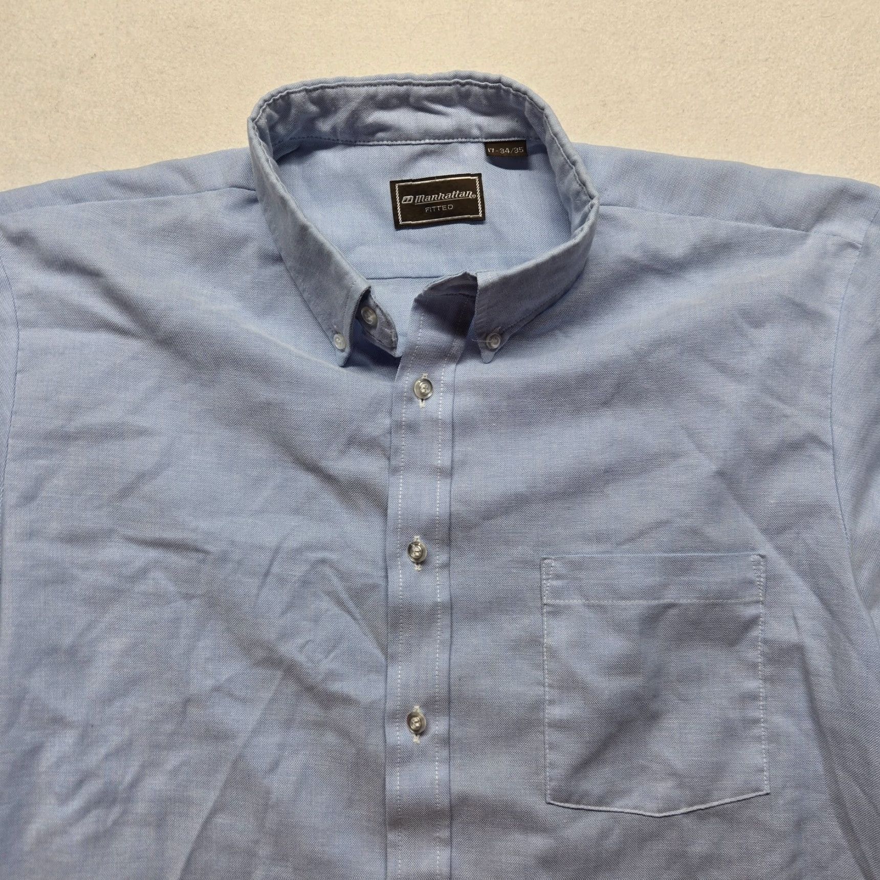 Vintage VINTAGE Manhattan Men's Dress Shirt Casual Business Long Sleeve Blue Cotton Button-Down 17 Size US XL / EU 56 / 4 - 2 Thumbnail