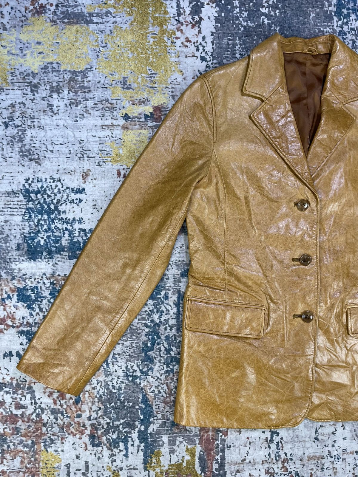 Japanese Brand Pour La Frime Butterscotch Buffalo Hide Leather Blazer Size XS / US 0-2 / IT 36-38 - 3 Thumbnail