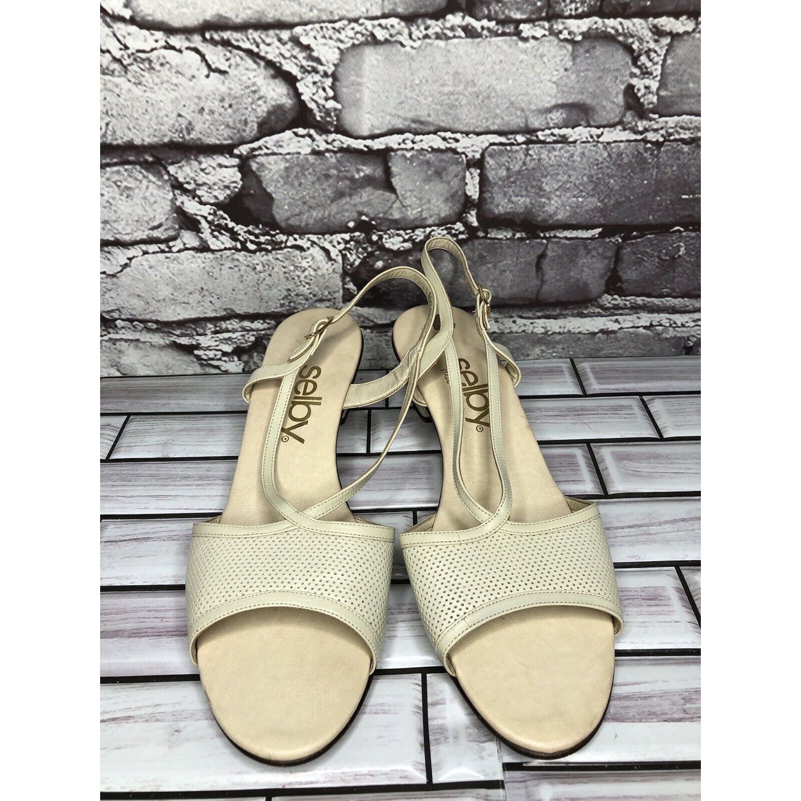 Other Selby Ivory Leather Perforated Peep Toe Heel Strap Sandals W Size US 8.5 / IT 38.5 - 21 Thumbnail
