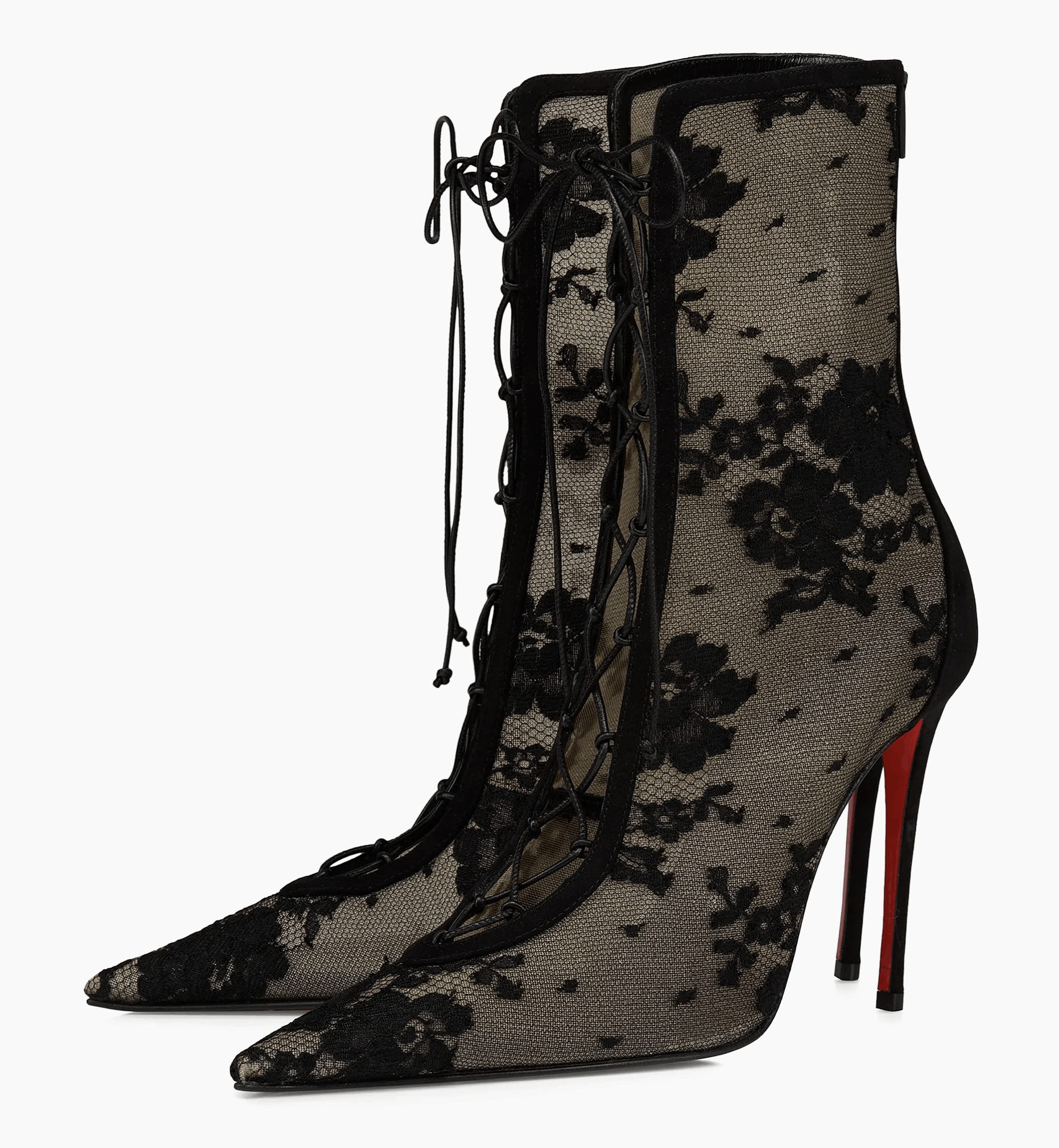 Christian Louboutin KM Lace Booty 100 Black Mesh Lace Up Ankle Heel Bootie 40 Size US 10 / IT 40 - 1 Thumbnail