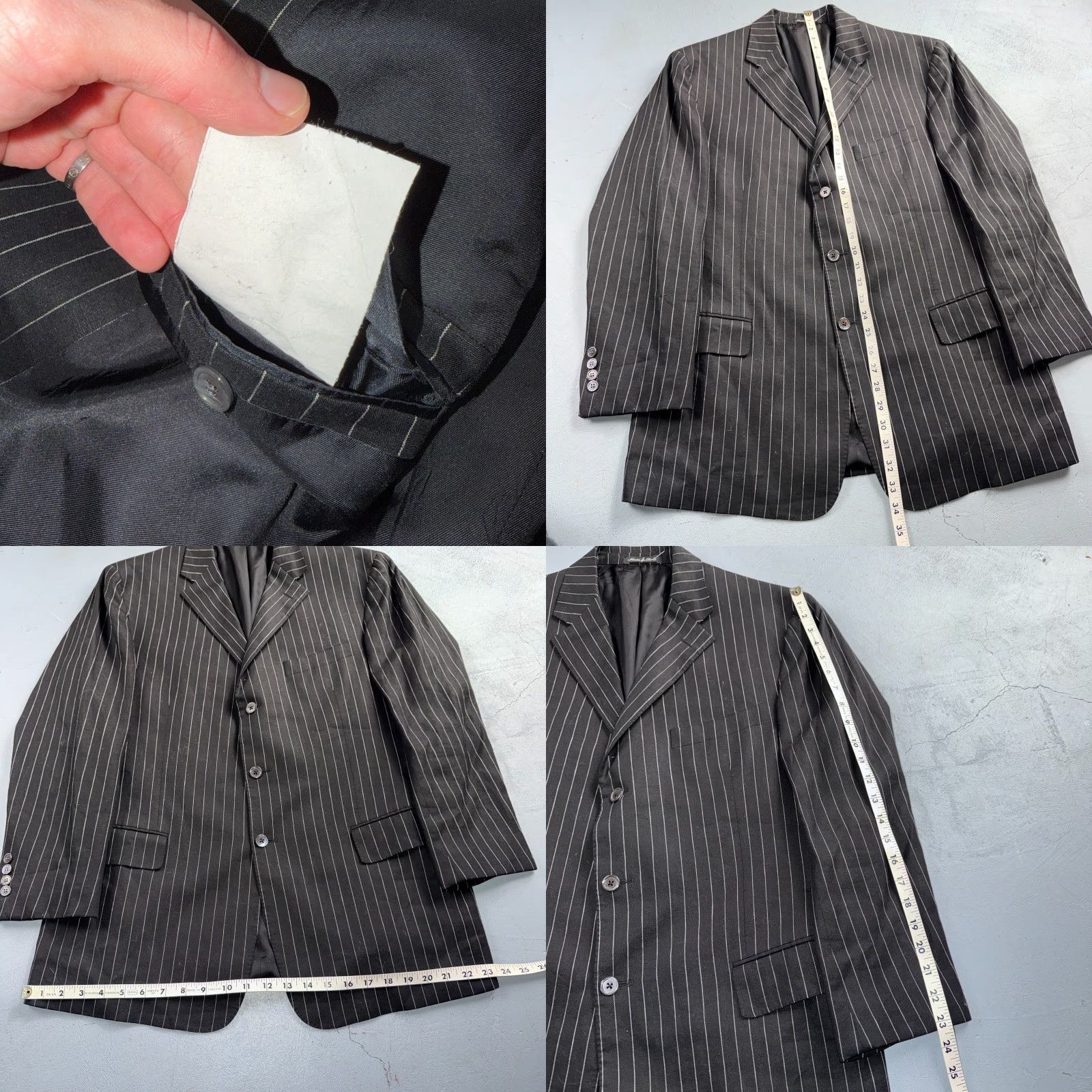 Ralph Lauren Purple Label VINTAGE Ralph Lauren Purple Label Black Linen Suit Jacket Mens 44R Pinstripe Blazer 2-Button Notch Peak Vintage Mens Jacket Size 44R - 8 Thumbnail