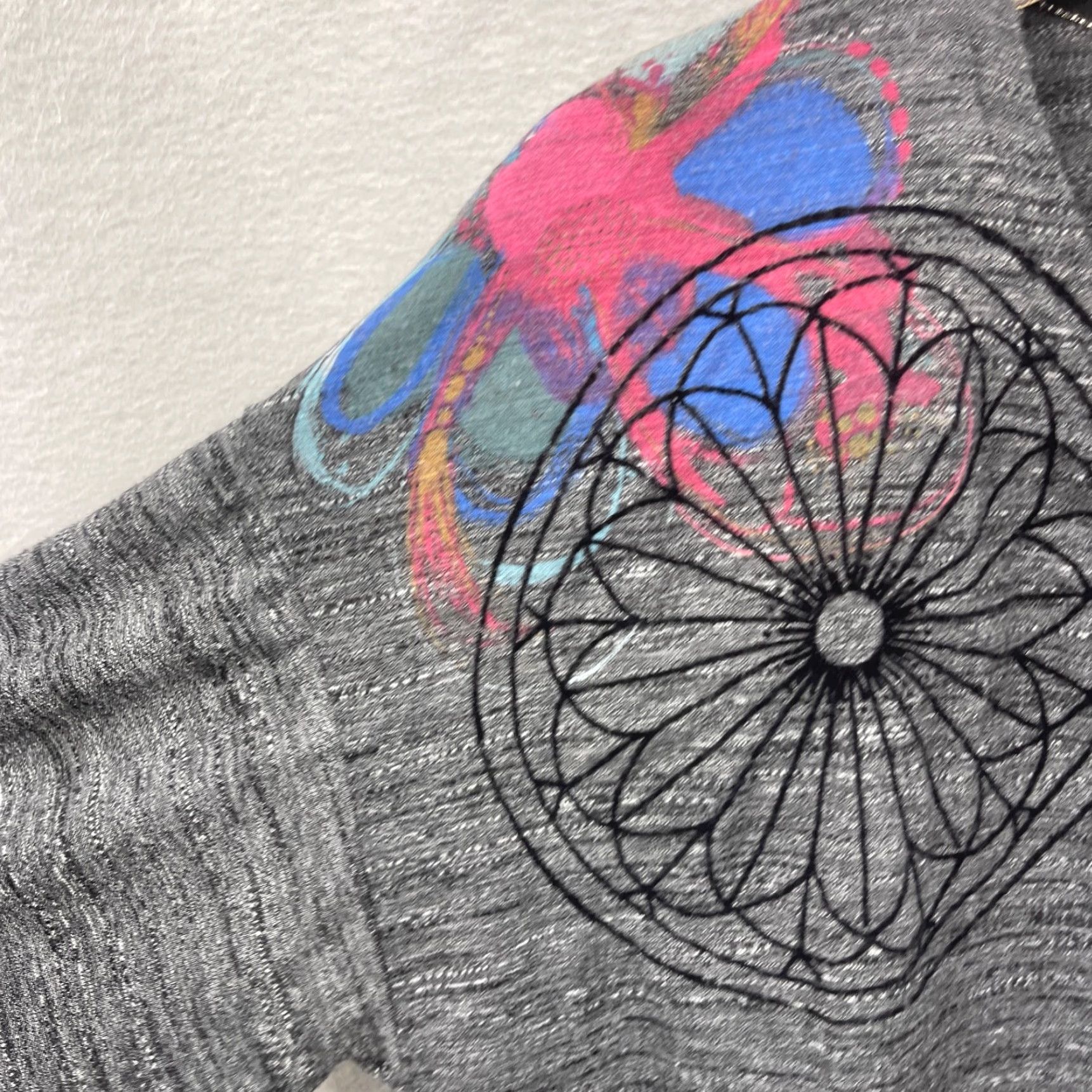 Desigual Desigual Floral Geometric Blouse Womens Small Gray Asymmetric 3/4 Sleeve Casual Top Size S / US 4 / IT 40 - 7 Thumbnail
