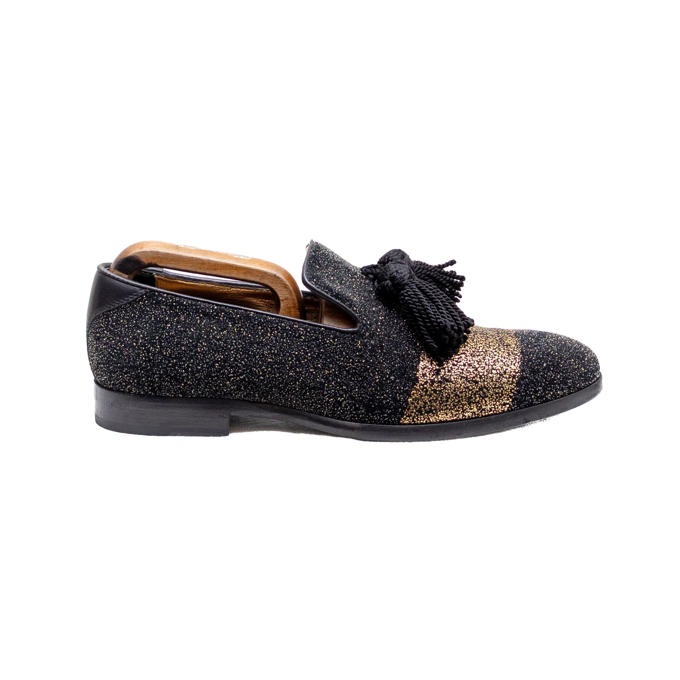 Jimmy Choo Jimmy Choo Men's Foxley/m Black & Gold Glitter Loafers Size US 7.5 / EU 40-41 - 3 Thumbnail