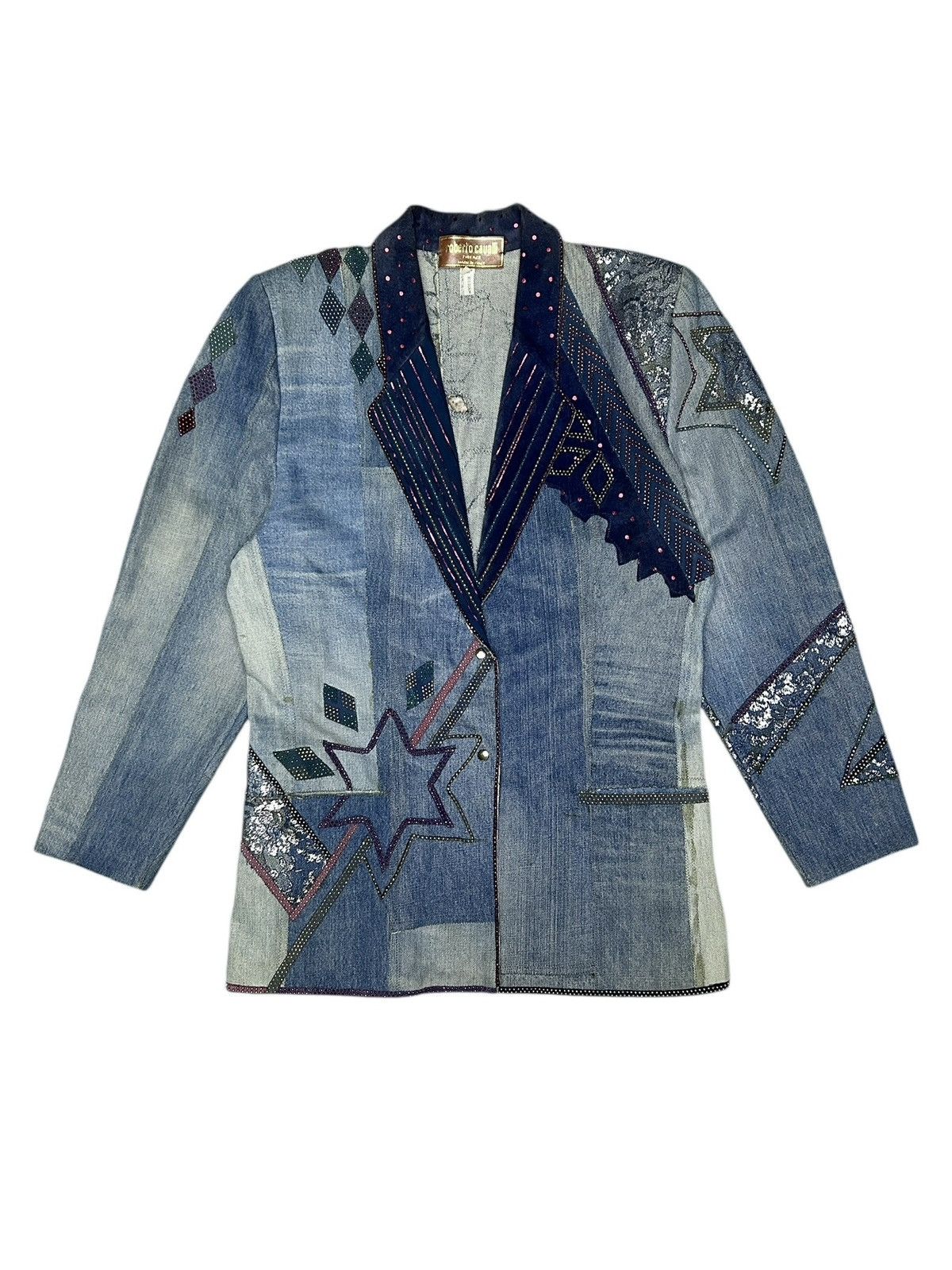 Roberto Cavalli 80s Patchwork Denim Blazer Size S / US 4 / IT 40 - 1 Thumbnail
