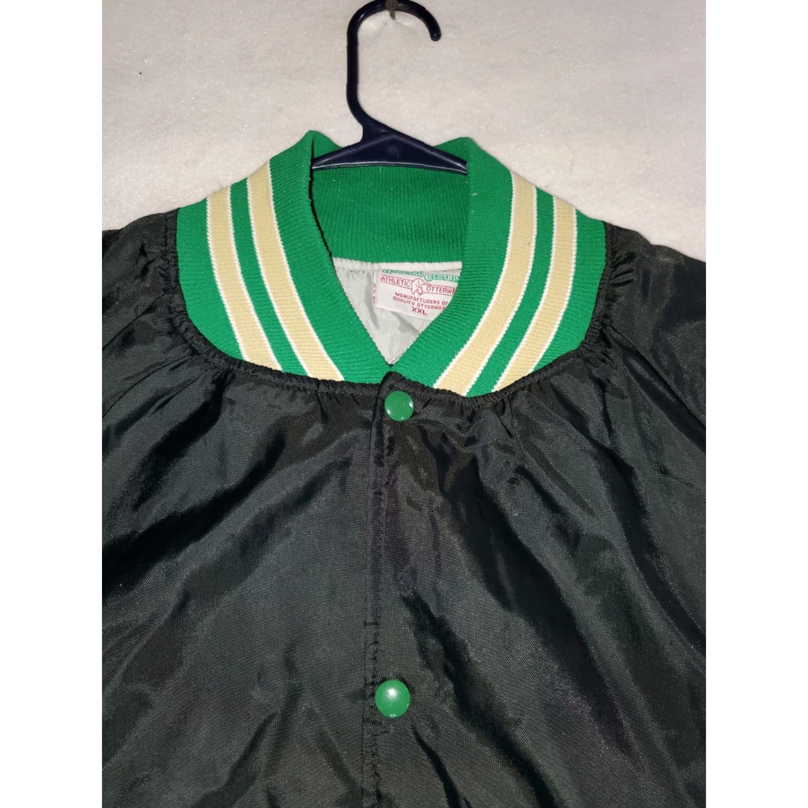 Vintage VTG Harvard Clothing Athletic Otterwear Bomber Jacket Men 2XL Black Green Solid Mid-Length Polyester Lining Band Collar Casual Varsity Size US XXL / EU 58 / 5 - 5 Thumbnail