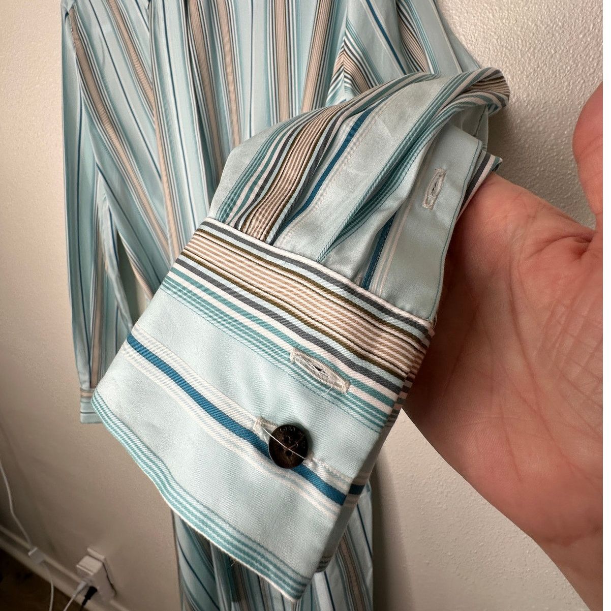 Loro Piana NWT Loro Piana Teal White Stripe Button Tie Sash Wrap Dress Size XL / US 12-14 / IT 48-50 - 4 Thumbnail