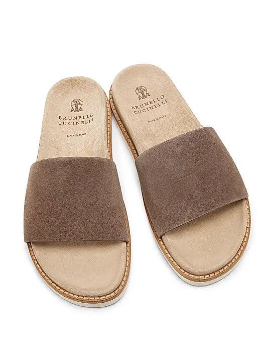 Brunello Cucinelli os11x0226 Suede Slide Sandals In Brown Size US 13 / EU 46 - 3 Thumbnail
