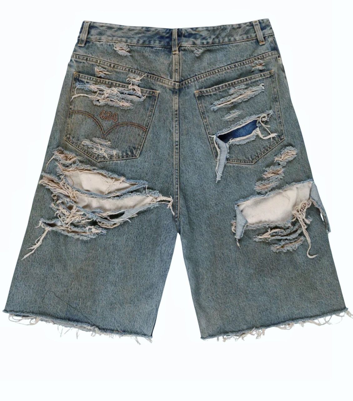 424 Rare Big Daddy Thrashed Ripped Denim Short Size US 36 / EU 52 - 4 Thumbnail