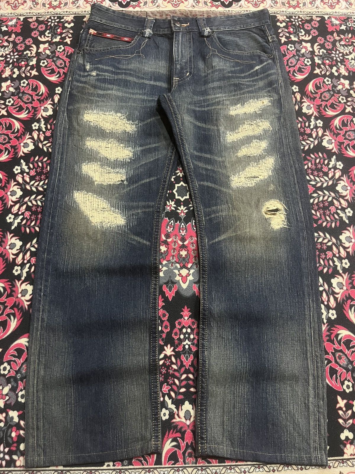Kapital Kountry Edwin Exclusive Vintage Dark Blue Faded Sashiko Loose Jeans Size US 34 / EU 50 - 1 Thumbnail