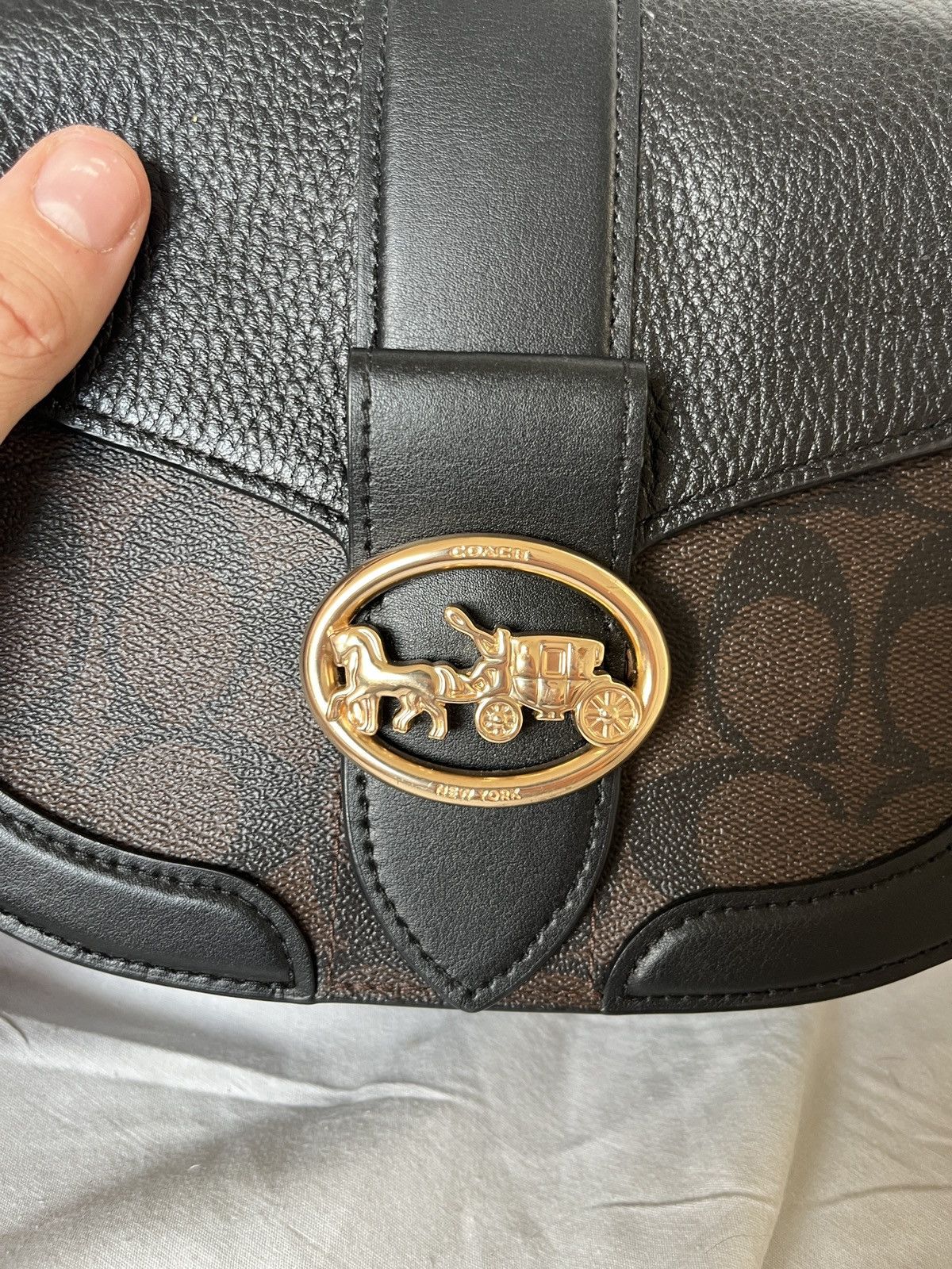 Coach Brown And Black Leather Georgie Saddle Bag