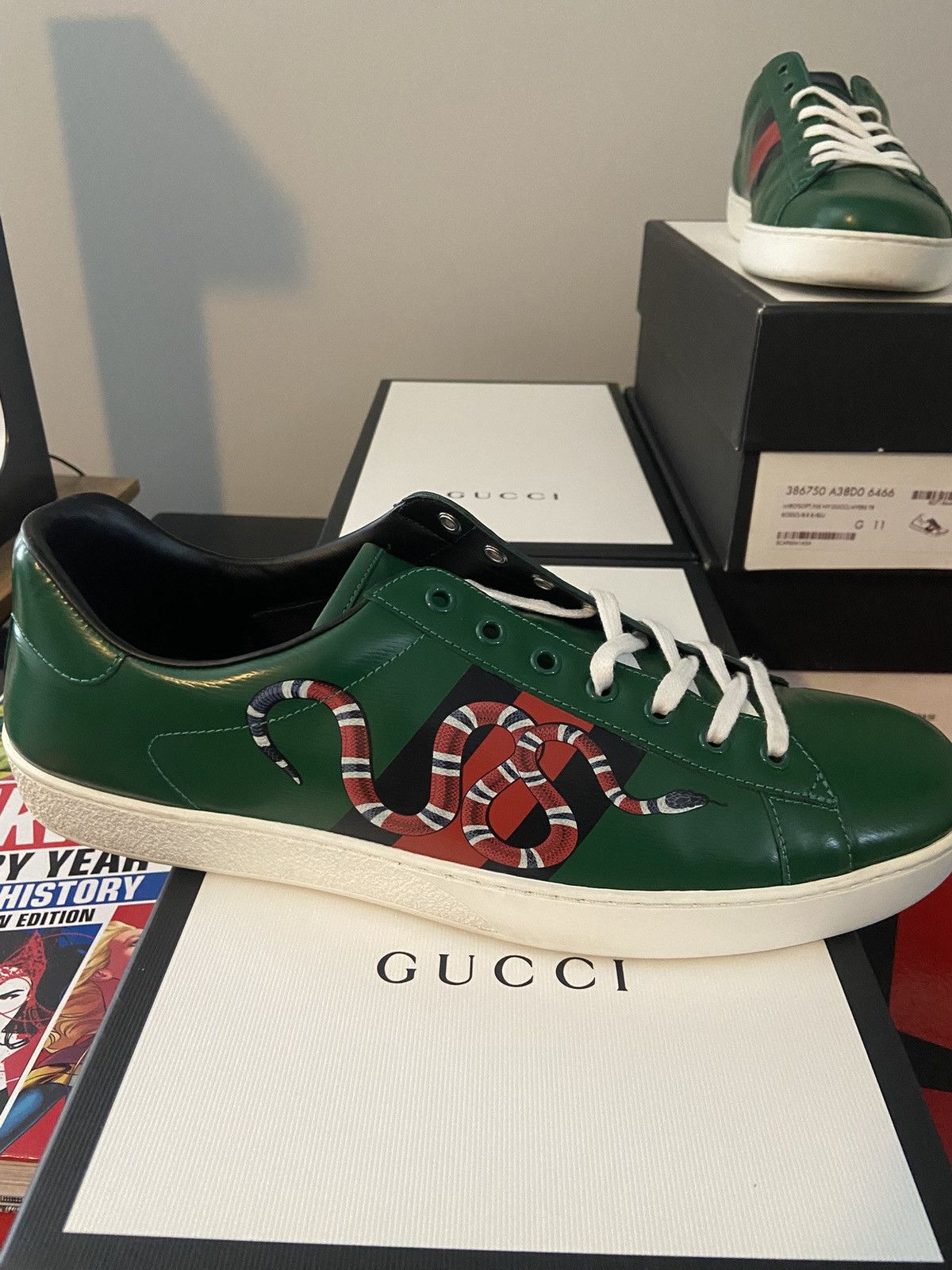 Gucci Gucci Ace Snake Web Stripe Sneakers Size US 12 / EU 45 - 3 Thumbnail