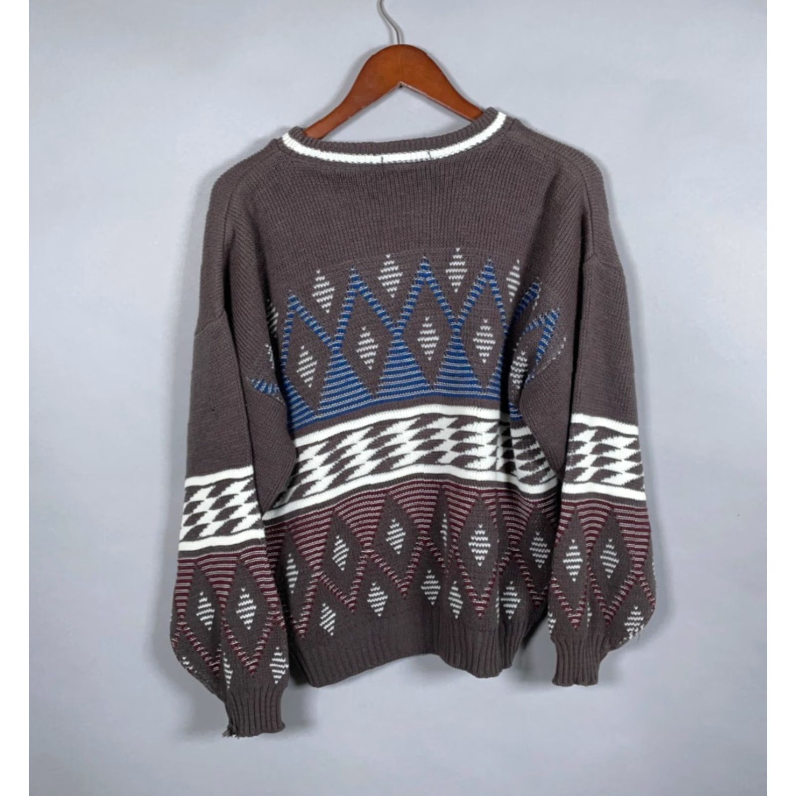 Vintage VINTAGE Towncraft Men's Sweater Adult Large Diamond Pattern Crew Neck Knit Pullover 90s Fall Winter Made in USA Size US L / EU 52-54 / 3 - 2 Thumbnail