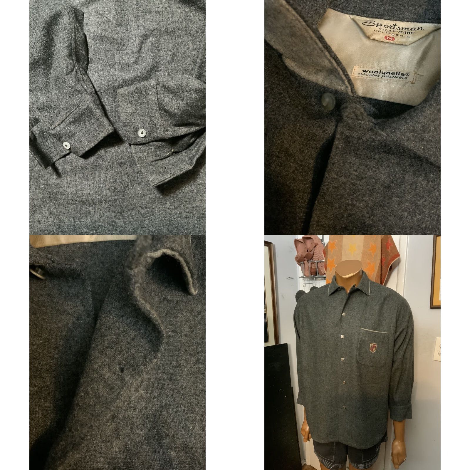 Vintage VINTAGE Sportsman By Cal-Made California Woolunella Loop Collar Shirt MD 1960s Rockabilly Crest Pocket Button Long Sleeve Mens M Size US M / EU 48-50 / 2 - 8 Thumbnail