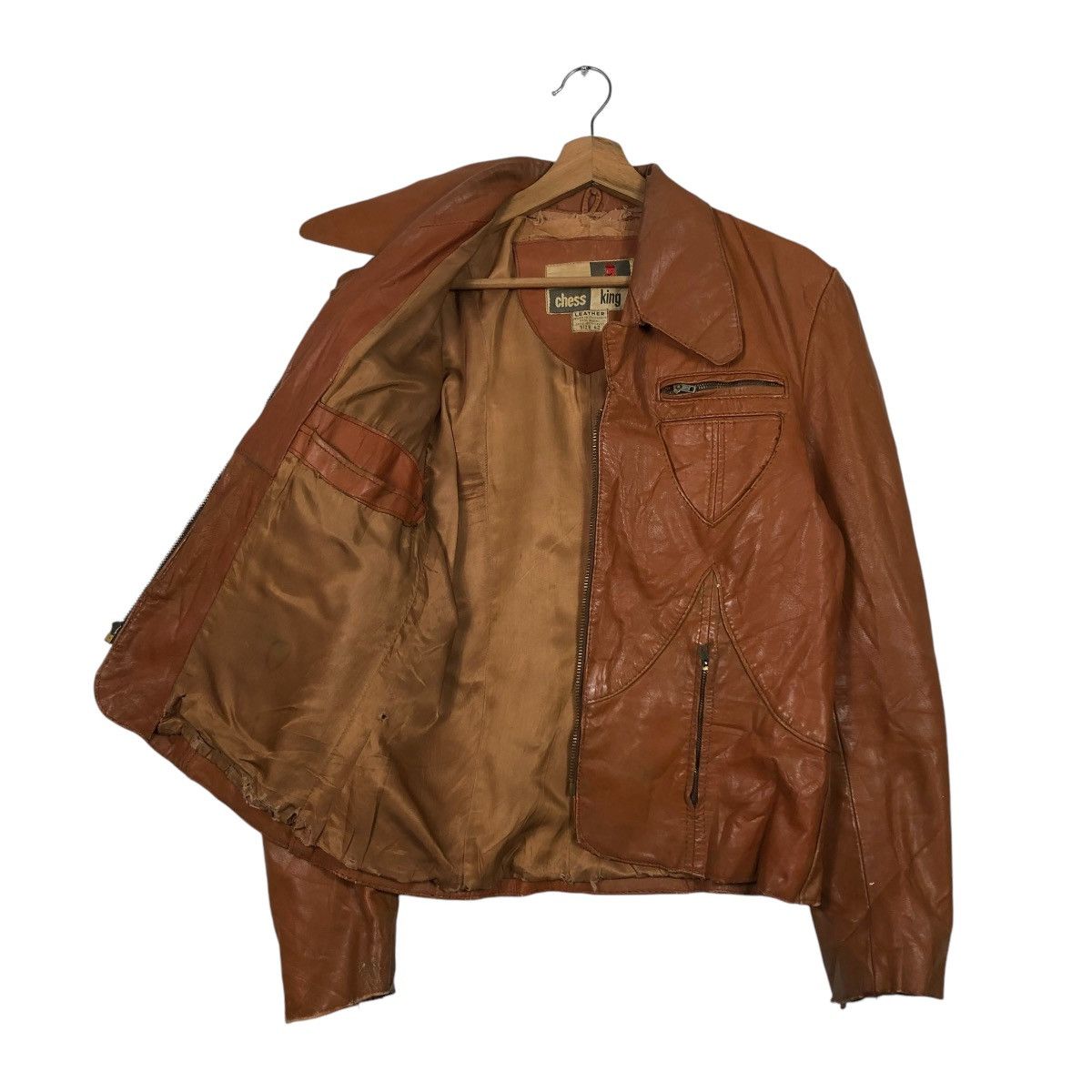 Japanese Brand 🔥VINTAGE 50’s BIKER GENUINE LEATHER JACKET CHESS KING TALON Size US S / EU 44-46 / 1 - 13 Thumbnail