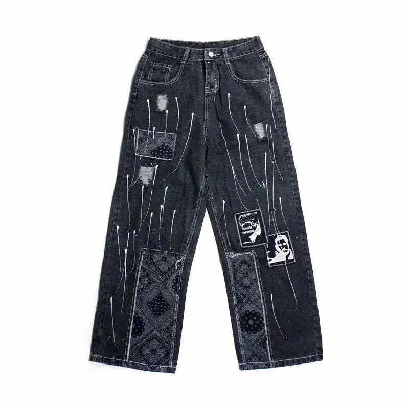 Japanese Brand × Jean Bandana Patchwork Straight Leg Baggy Jeans Size US 30 / EU 46 - 5 Thumbnail
