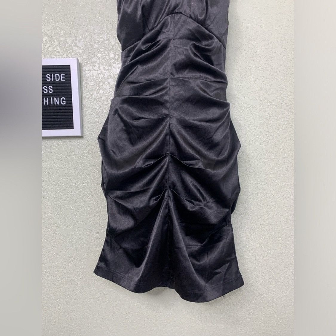 Other Ruby Rox Black Ruched Satin Bodycon Mini Dress Size 9 Size M / US 6-8 / IT 42-44 - 4 Thumbnail
