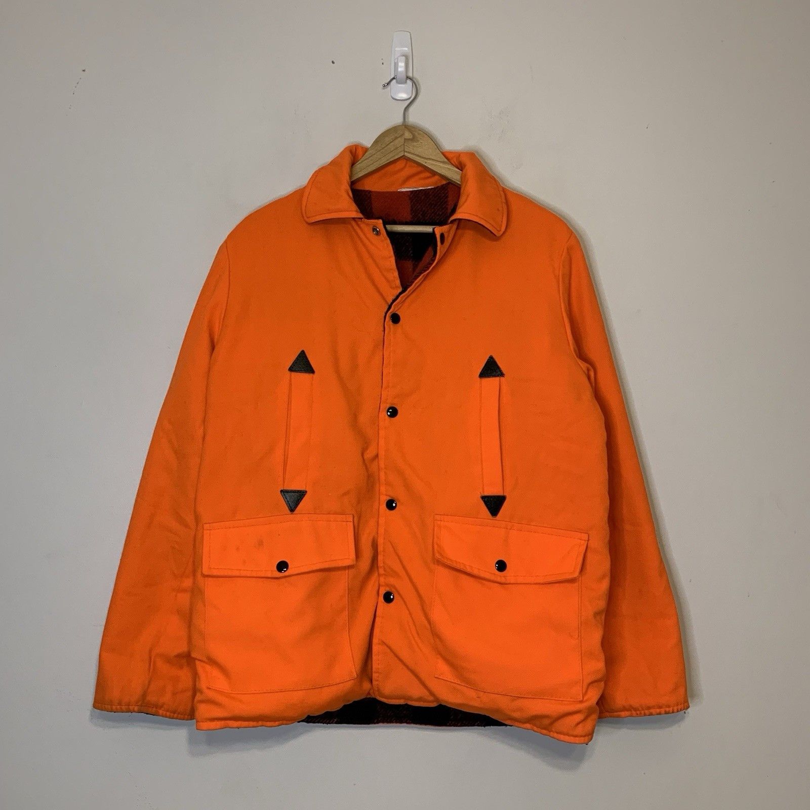 Vintage Vintage 80s Wool Plaid Reversible Jacket Red Orange Size XL Size US XL / EU 56 / 4 - 4 Thumbnail