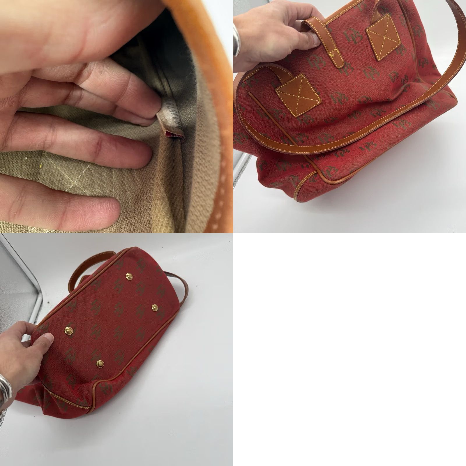 Dooney & Bourke VTG Dooney & Bourke Satchel Purse Handbag Medium Orange Leather Monogram Khaki Beige Size ONE SIZE - 8 Thumbnail