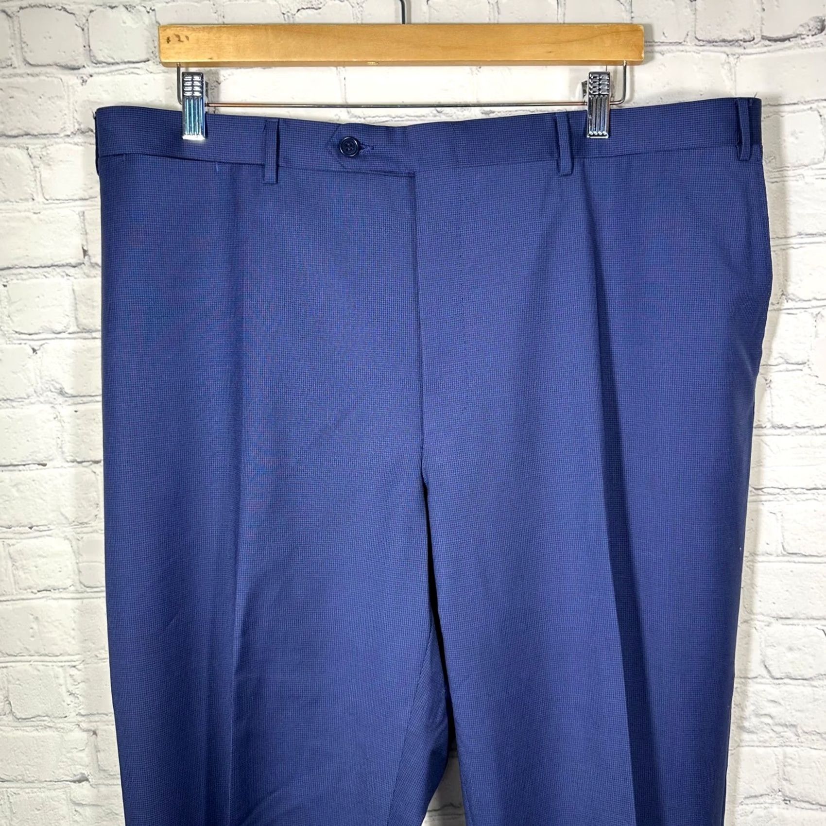 Canali Canali Pants Mens 40 Blue Houndstooth Dress Pants Flat Front Tailored Trousers Size US 40 / EU 56 - 3 Thumbnail