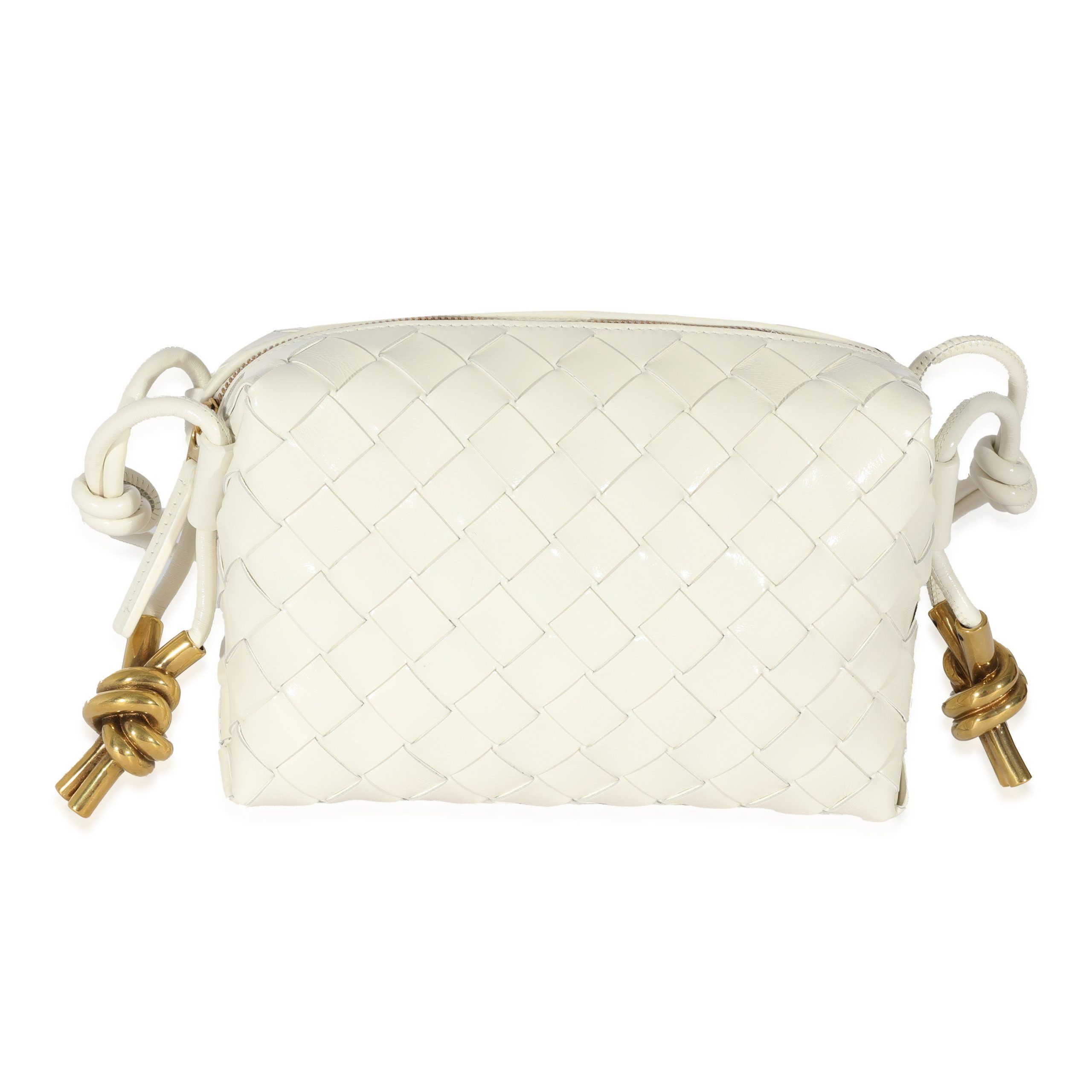 image of Bottega Veneta Calfskin White Intrecciato Mini Loop Bag, Women's