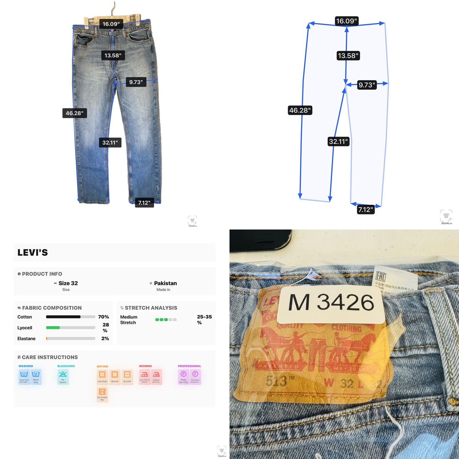 Levi's Levi's 513 Jeans Mens 32x32 Blue Light Wash Slim Straight Stretch Denim Zip Fly Size US 32 / EU 48 - 9 Thumbnail
