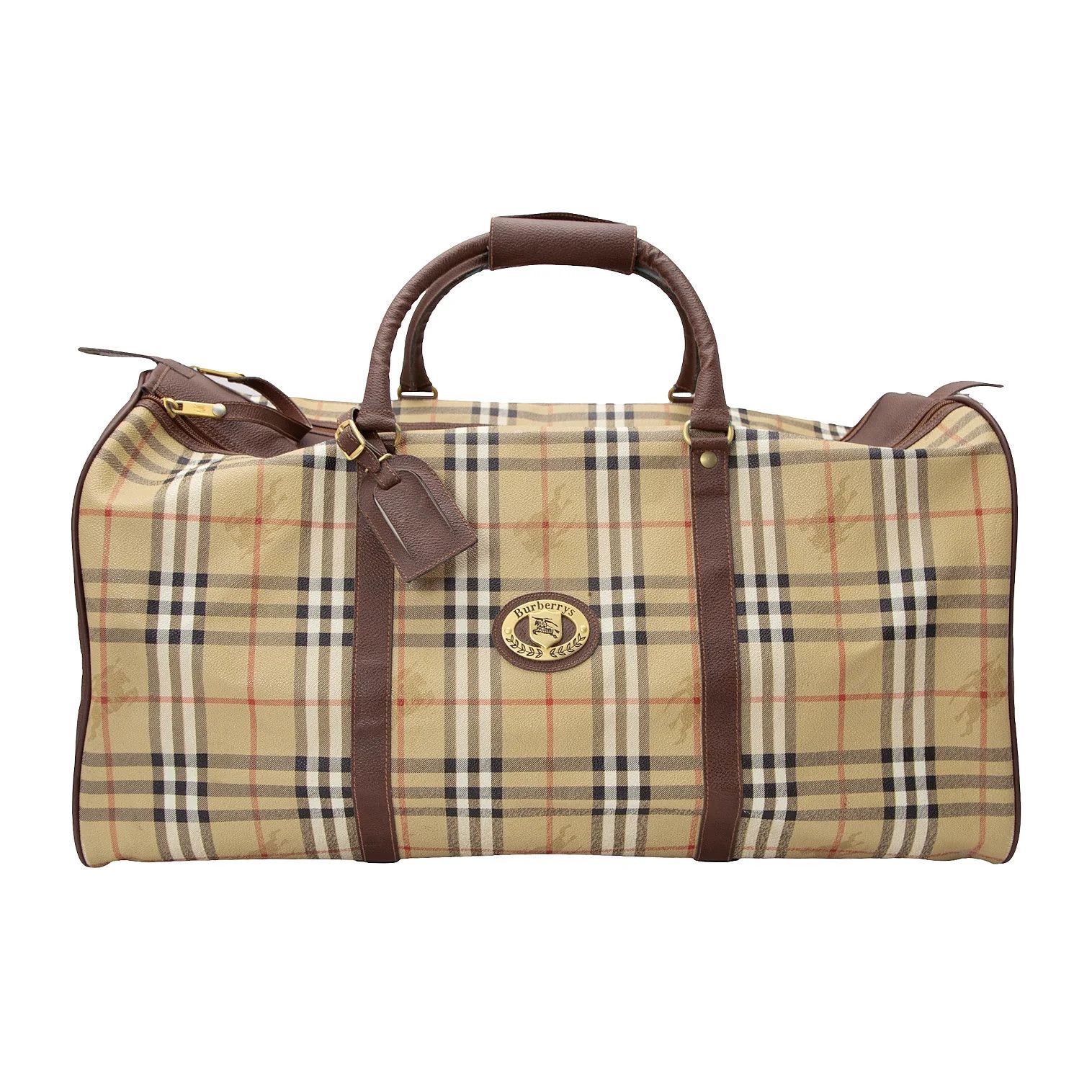 Burberry Haymarket Check Double Zip Boston Bag in Beige Size ONE SIZE - 1 Thumbnail