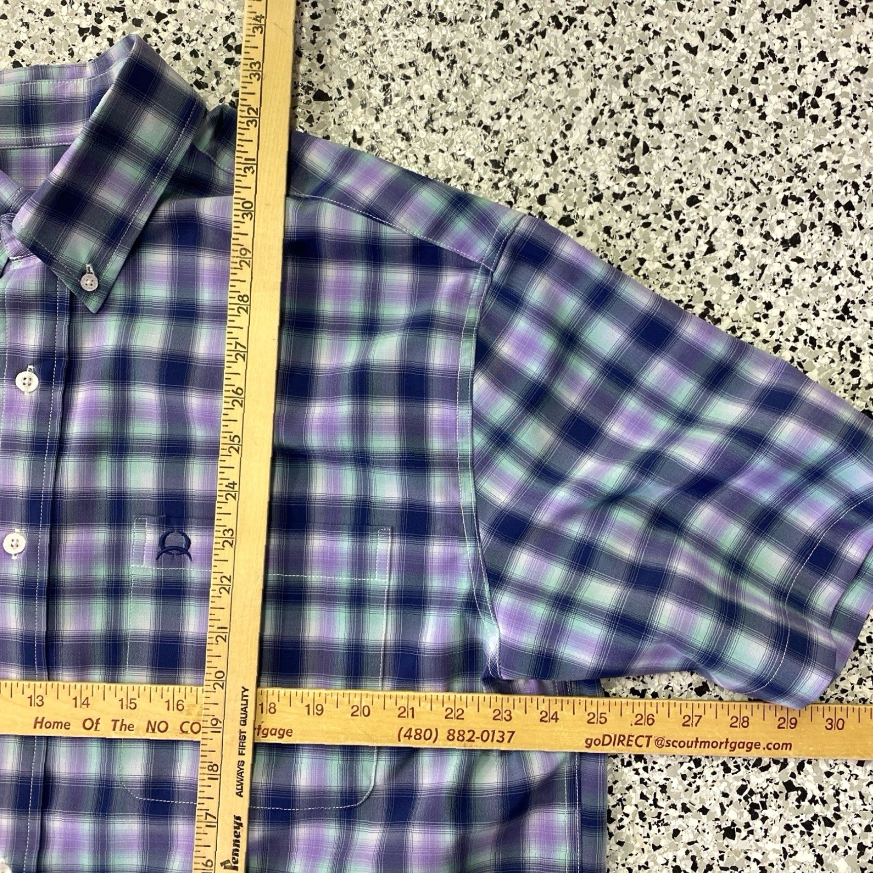 Vintage Cinch Shirt Mens L Short Sleeve Button Up Purple Blue Pocket Performance Shirt Size US L / EU 52-54 / 3 - 2 Thumbnail