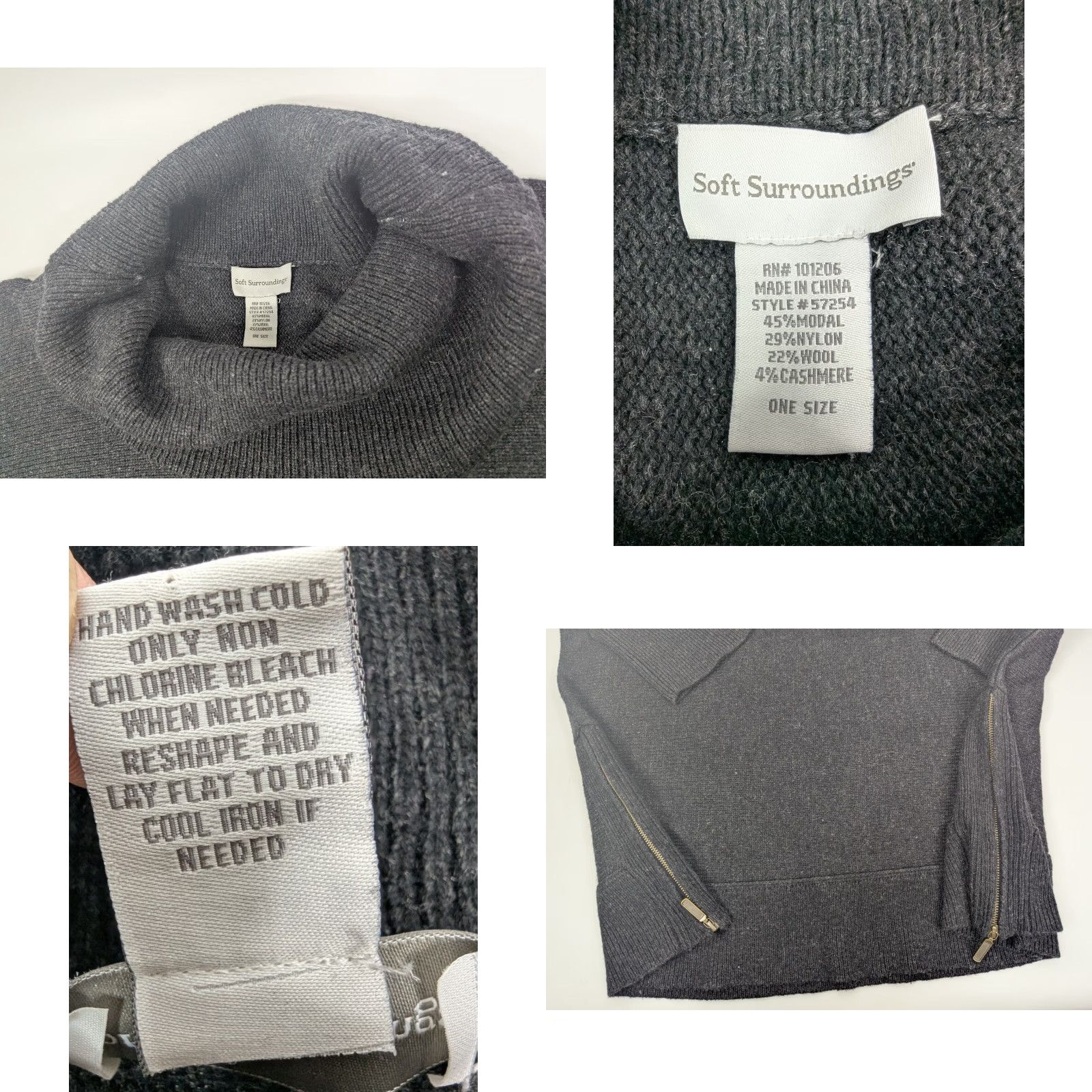 Soft Surroundings Soft Surroundings Black Cowl Neck Modal Wool Cashmere Knit Sweater One Size Size ONE SIZE - 8 Thumbnail