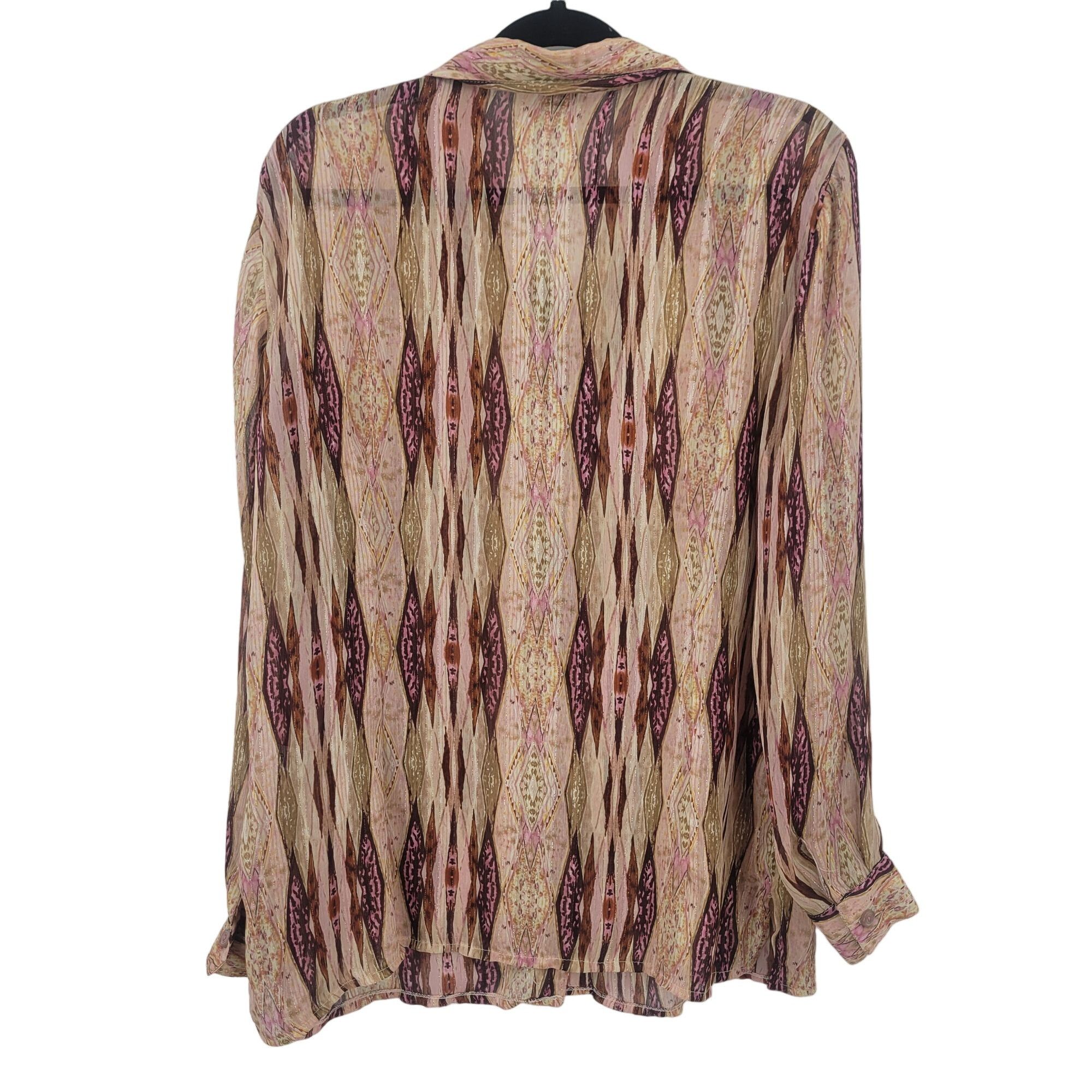 Vintage Vintage 70s Sheer Button Down Blouse XL Pink Streaked Groovy Size XL / US 12-14 / IT 48-50 - 8 Thumbnail