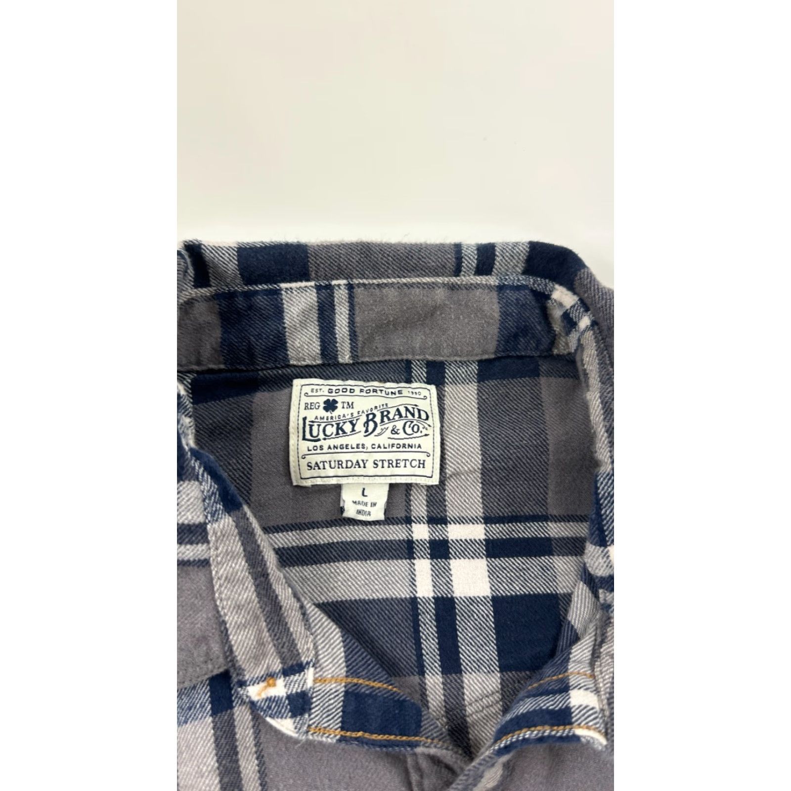 Lucky Brand Lucky Brand Shirt Mens Large Gray Blue Flannel Plaid Pocket Button Up Size US L / EU 52-54 / 3 - 5 Thumbnail