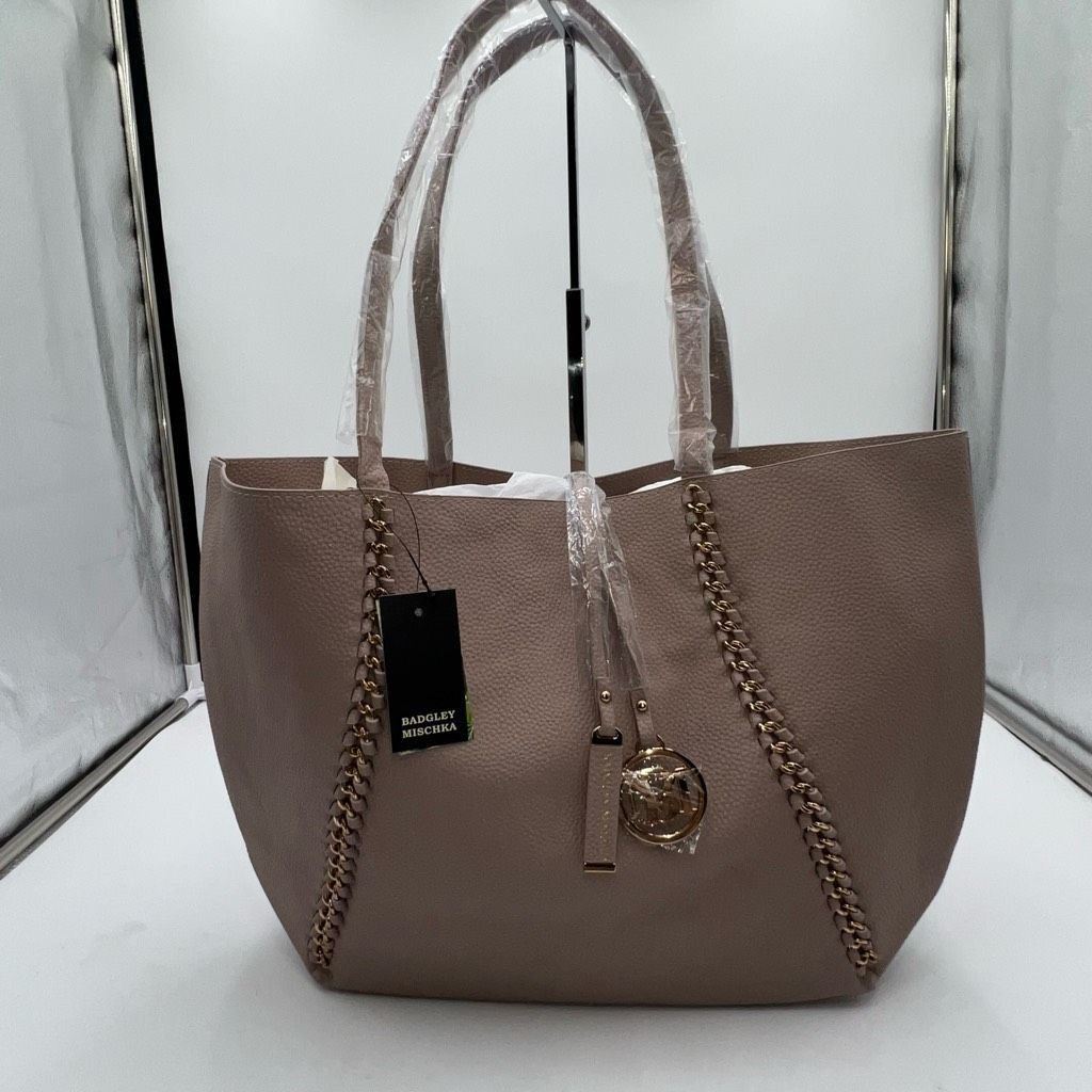 Badgley Mischka Badgley Mischka Decorative Chain Tote in Taupe Vegan Leather Size ONE SIZE - 2 Thumbnail